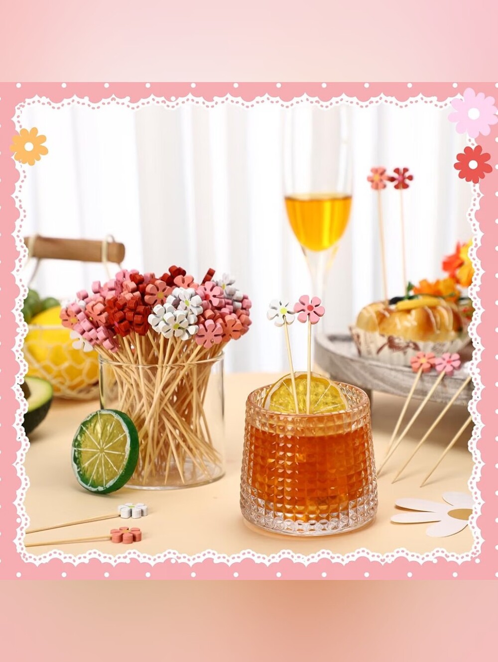 Daisy Bamboo 5.12" Cocktail Sticks- In 4 Assorted Colors (Pack of 40) - Picture 6 of 7
